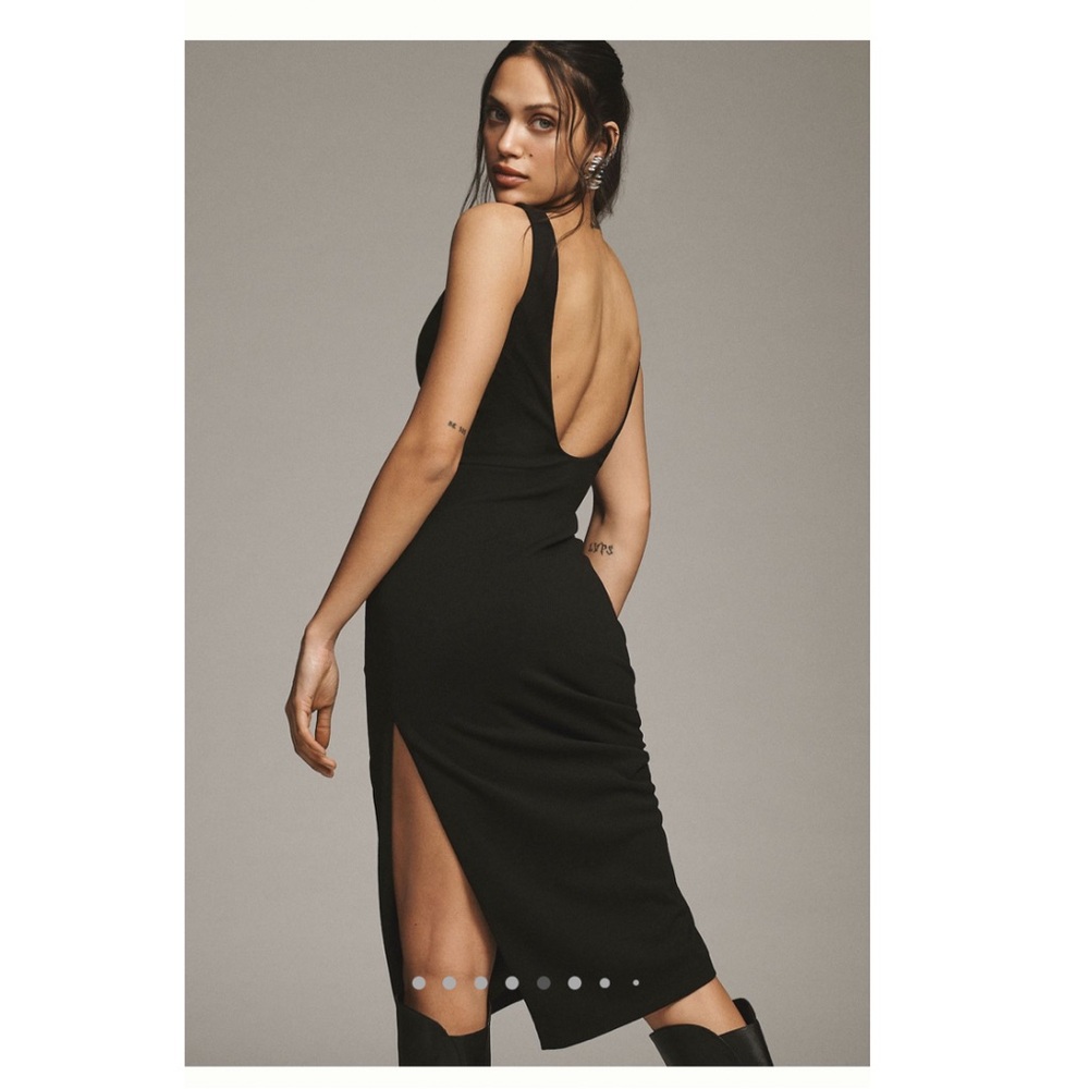 BHLDN High Neck Kennedi Stretch Crepe Midi Dress Size Medium Black NWT